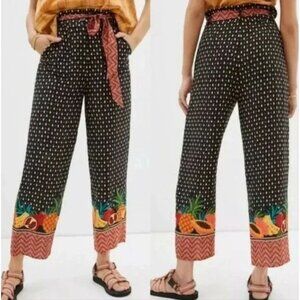 Farm Rio x Anthropologie Tucker Paperbag Pants Tropical Fruit Black Size XS $178